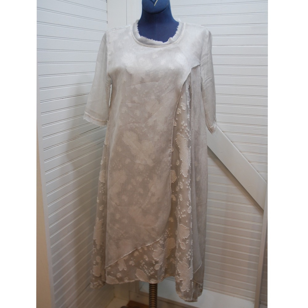 Asymmetrical babydoll‎ AO RUN sheer layered dress size small light gray floral